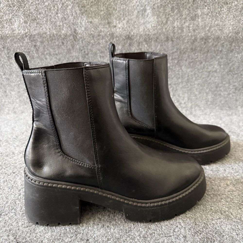Madden NYC Black Chelsea Pull On Stretch Ankle Boots Block Heel Women’s 9